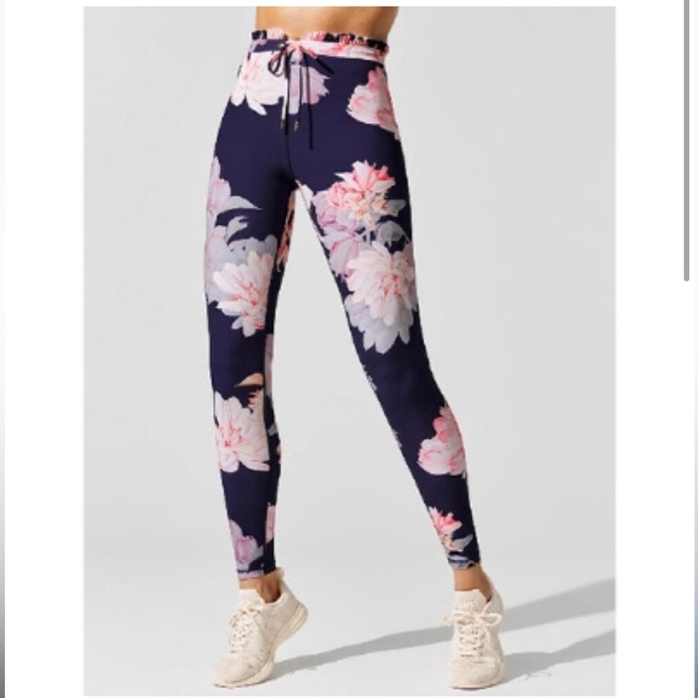 Celestine Floral Lace Up Ruffle Waistband Leggings